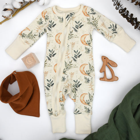 Organic Cotton Baby Pajamas 2-Way Zip Front Zipper Sleeper, Lynx Organic Earthy Clothing